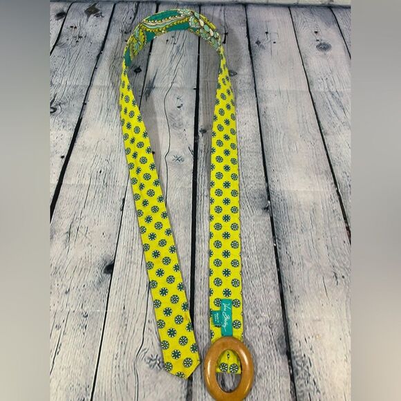 Vera Bradley Classic Peacock Preppy Cottagecore Reversible Wooden Buckle Belt - Picture 4 of 7